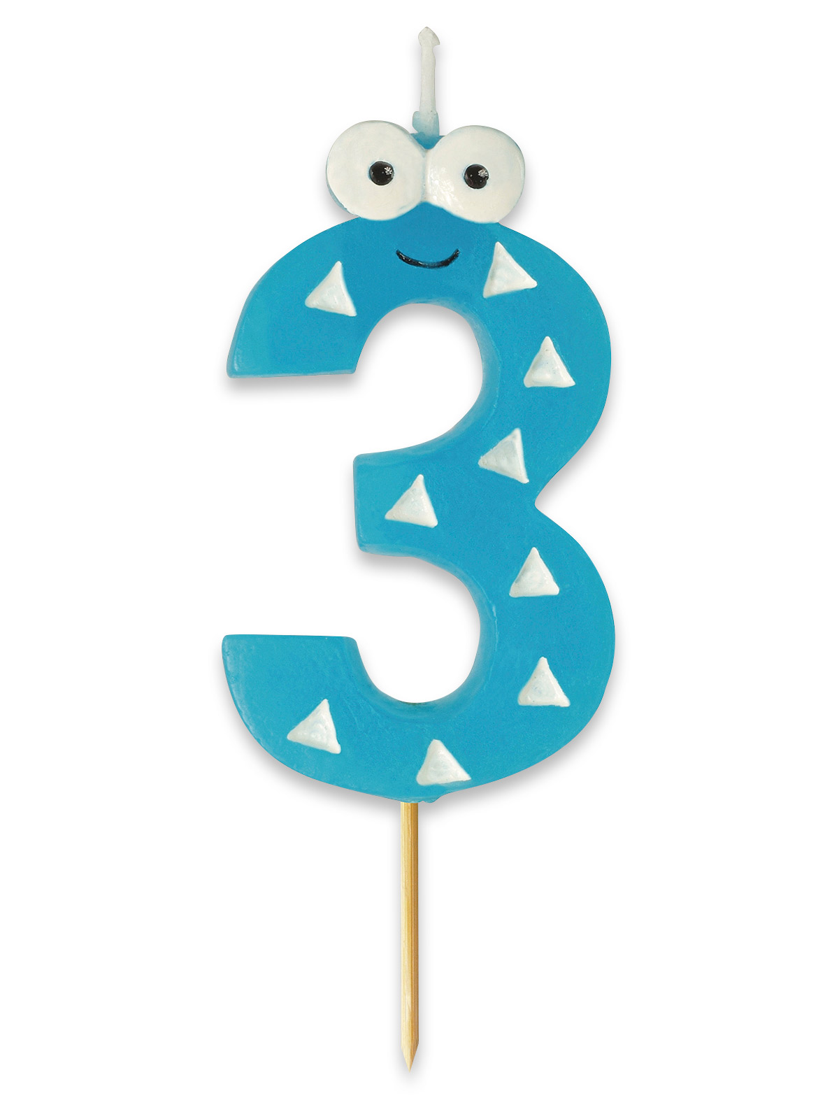 Zahlenkerzen mit lustigen Augen, Zahl „3“