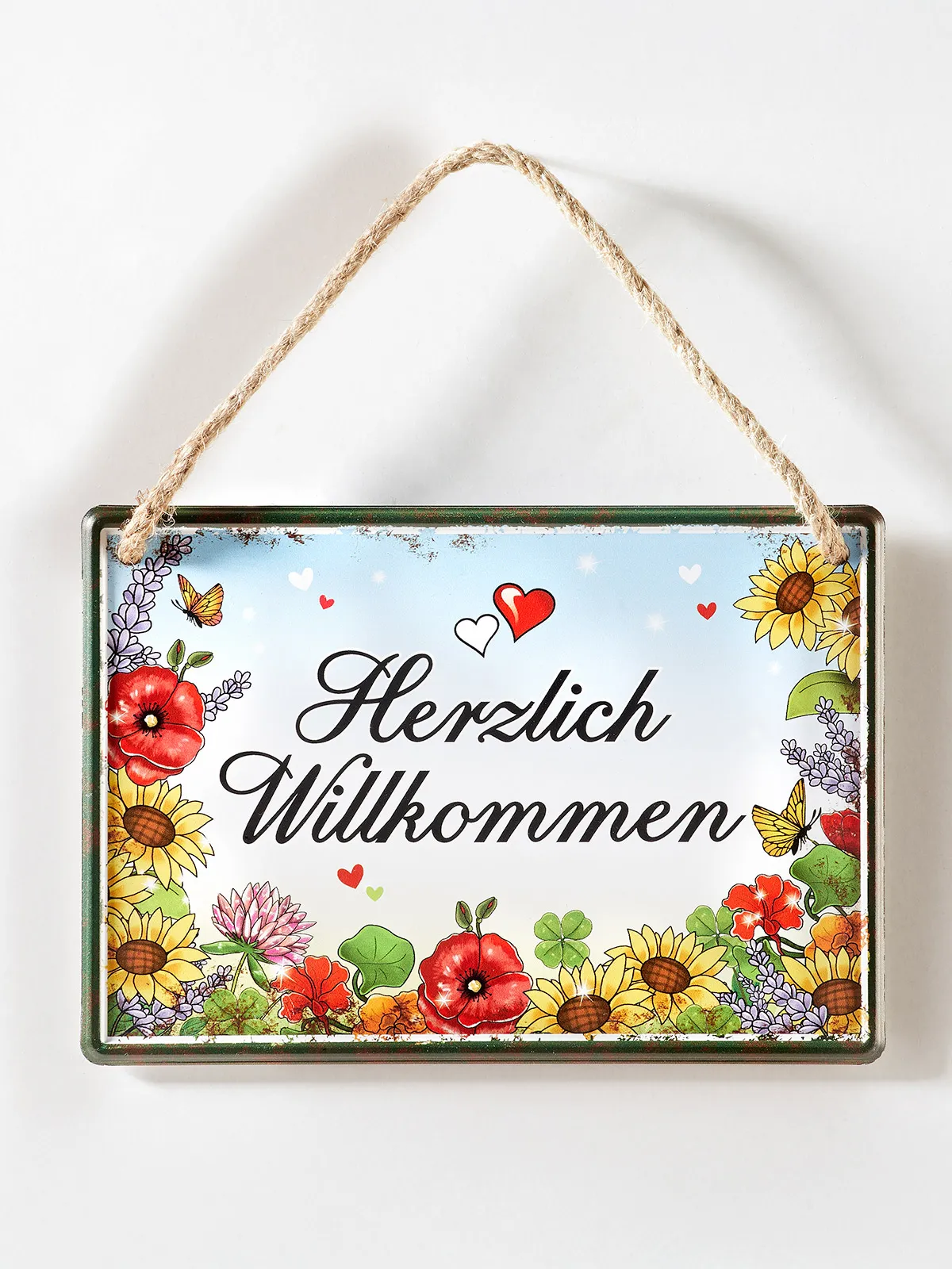 Metallschild „Herzlich Willkommen“