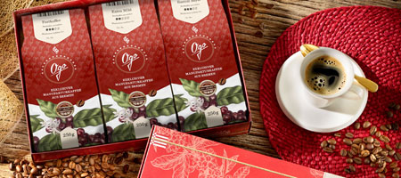 Edles Kaffee-Geschenkset mit drei Sorten Manufakturkaffee und Espressotasse.