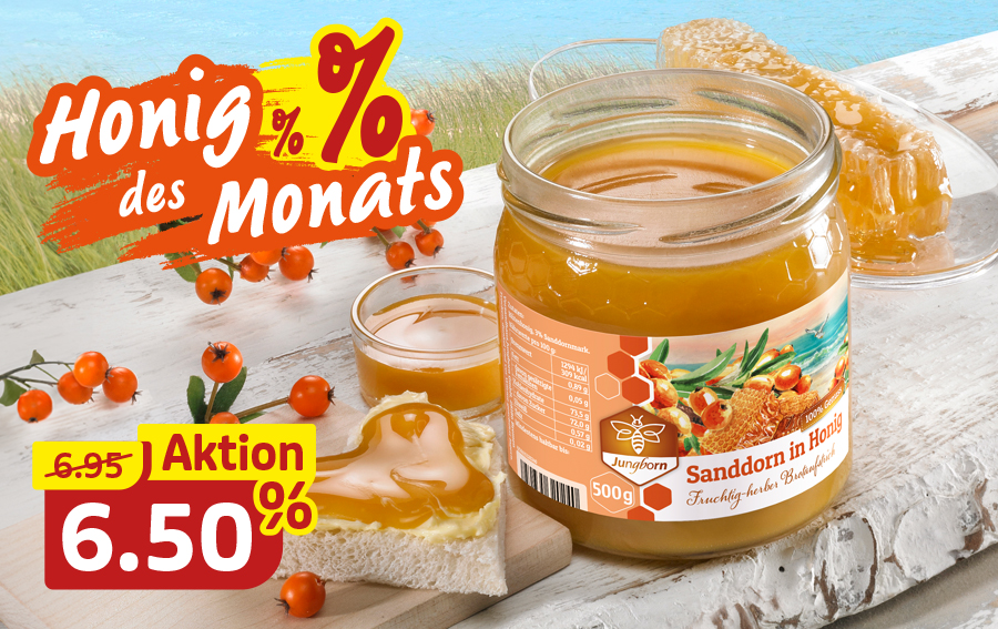 Sanddorn in Honig im Glas – Honig des Monats im Angebot
