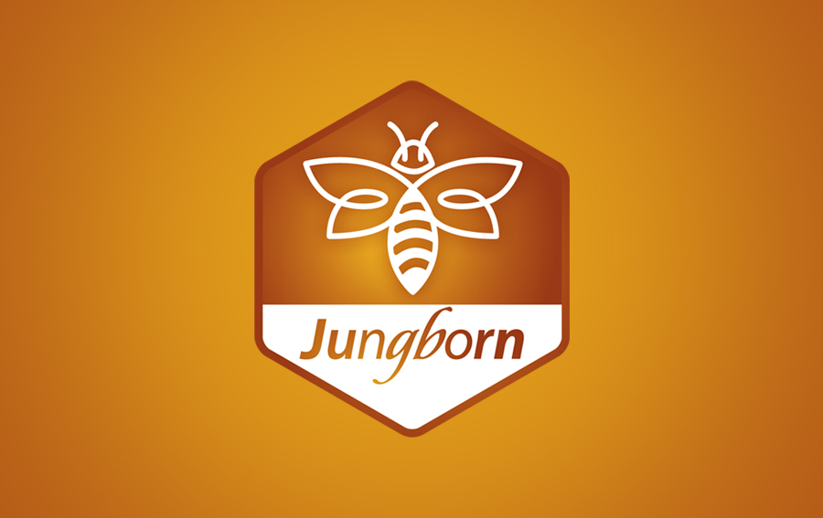 Logo der Qualitätsmarke Jungborn Honigspezialitäten auf einem orangen Hintergrund