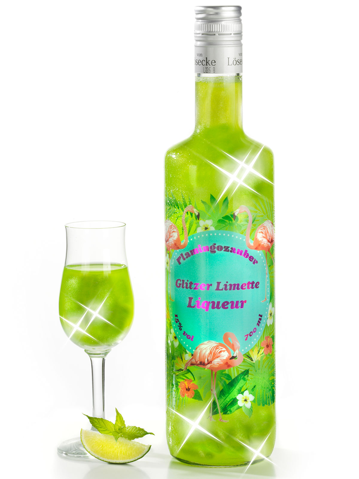 Glitzer-Limetten-Liqueur