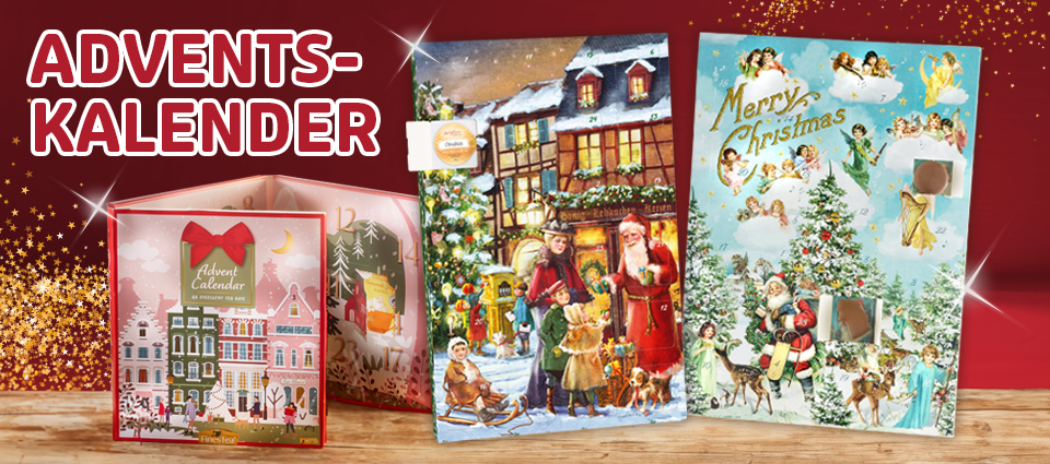 Verschiedene weihnachtliche Adventskalender mit festlichen Motiven
