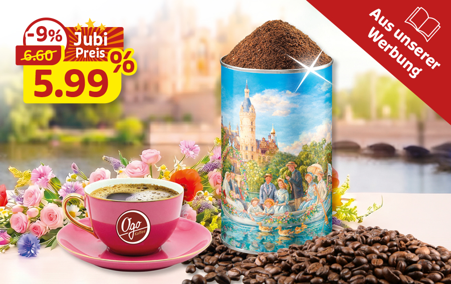 Kaffeedose mit Tasse und Blüten, Jubiläumspreis 5,99 Euro
