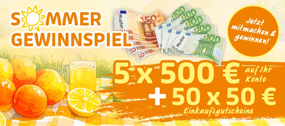 Sommergewinnspiel mit Geldpreisen und Einkaufsgutscheinen