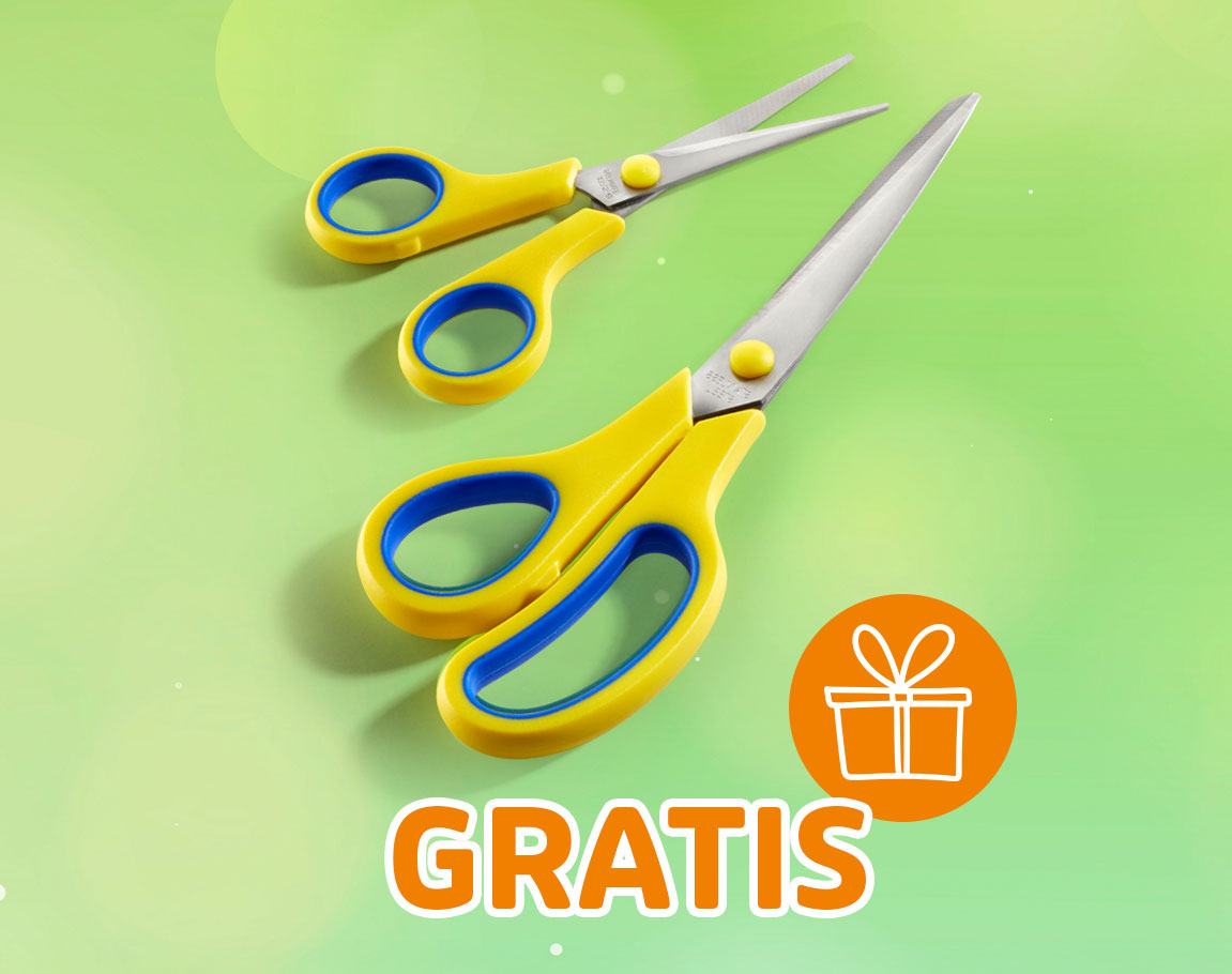 Zwei Scheren als Gratis-Zugabe auf grünem Hintergrund