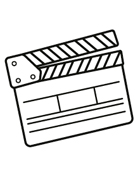 Schwarz-weiße Zeichnung einer Filmklappe mit Linien für Notizen