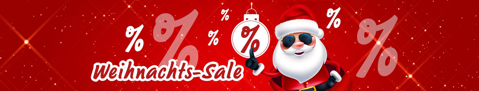 Weihnachts-Sale mit Rabatten und Weihnachtsmann auf rotem Hintergrund
