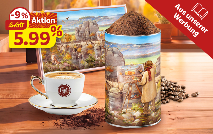 Ogo Kaffee in Schmuckdose mit Malermotiv zum Aktionspreis 5,99 Euro