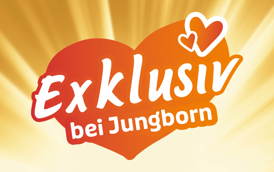 Herz-Logo mit Schriftzug Exklusiv bei Jungborn auf goldfarbenem Hintergrund