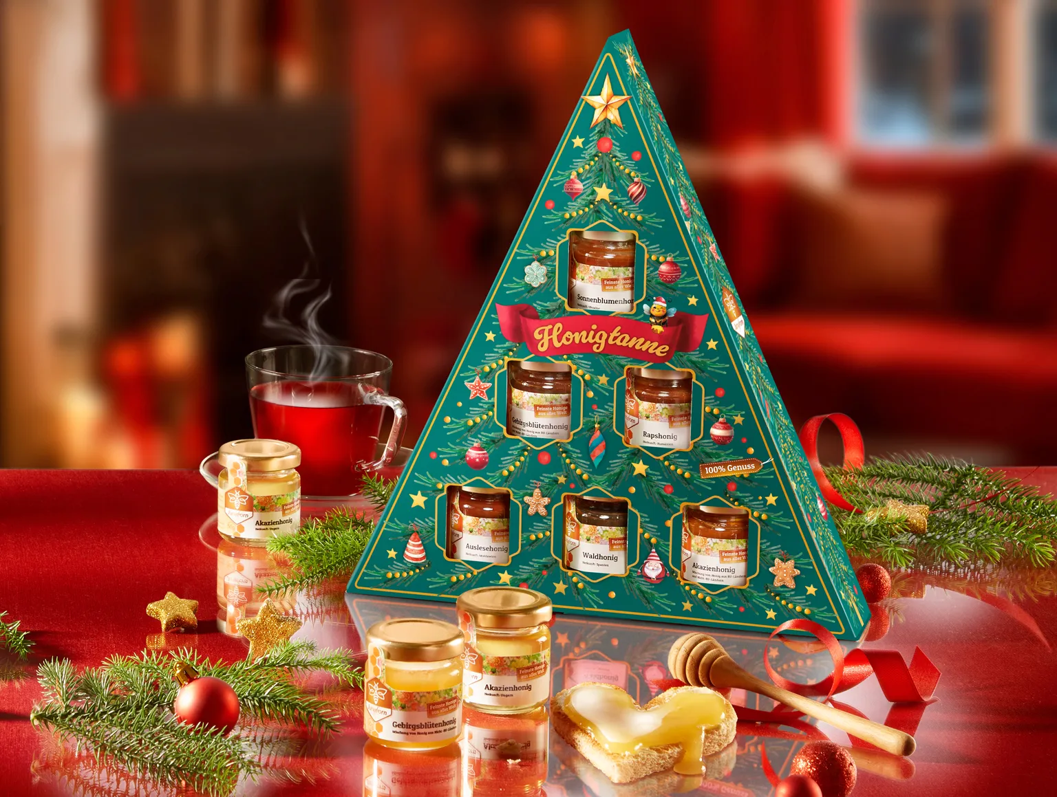 Honiggeschenk-Set in Tannenbaumform mit Gläsern