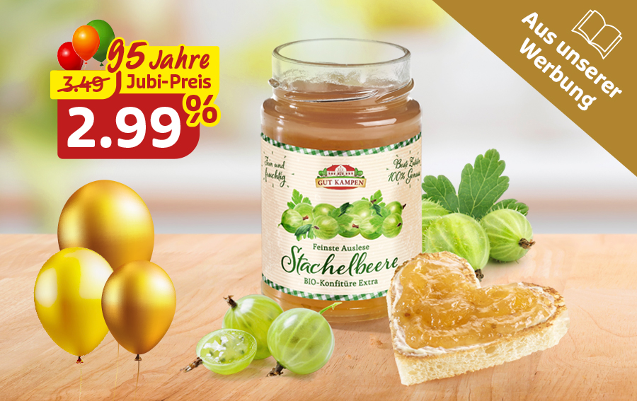 Stachelbeerkonfitüre im Glas zum 95-Jahre-Jubiläumspreis