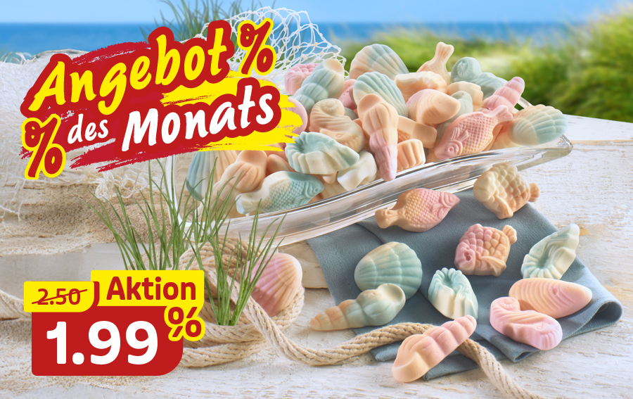 Bunte Fruchtgummis in Meeresformen im Angebot des Monats