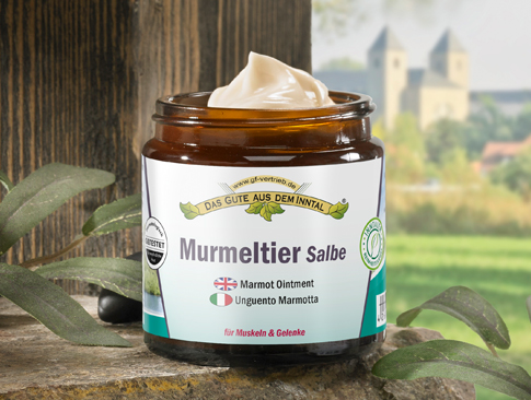Murmeltier Salbe im Glas für Muskeln und Gelenke