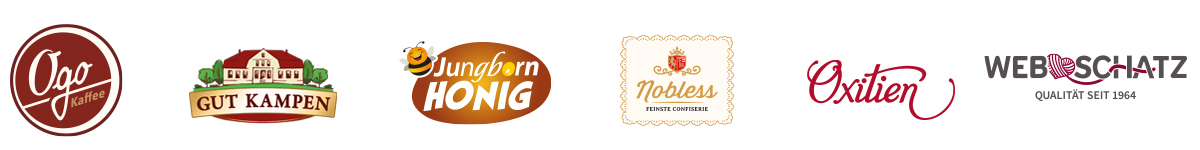 Logos von Ogo, Gut Kampen, Jungborn, Nobless, Oxitien und Webschatz