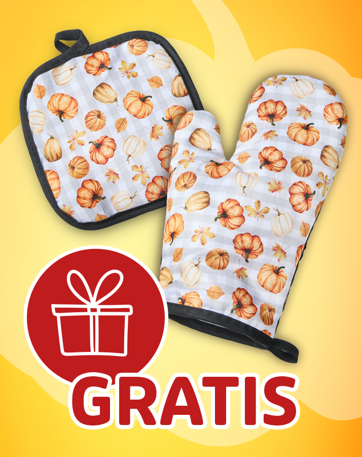 Ofenhandschuh und Topflappen mit Kürbisdesign – gratis dazu