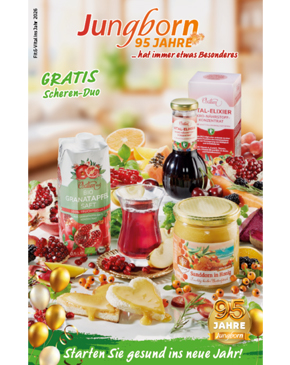 Jungborn Jubiläumsseite mit Produkten und Hinweis „Gratis Scheren-Duo“