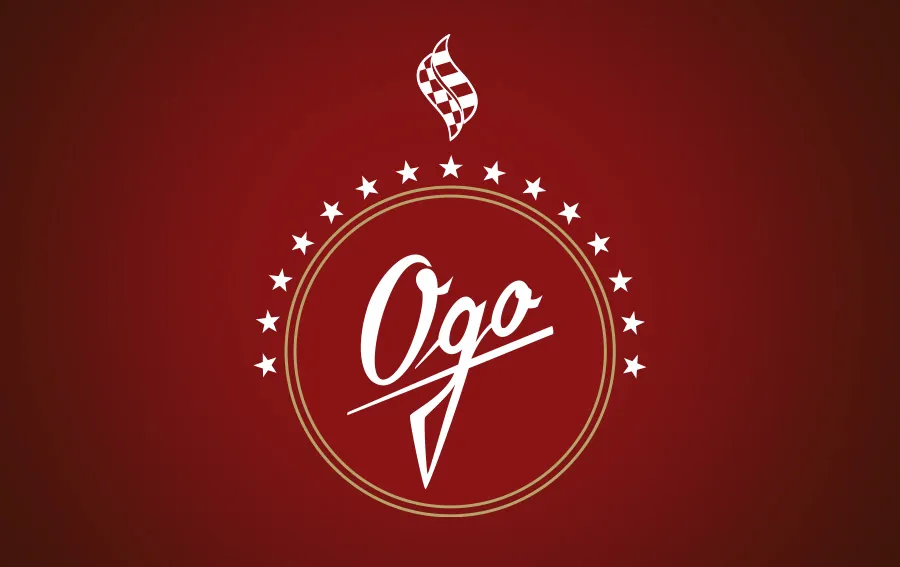 Logo der Qualitätsmarke Ogo Kaffee von Jungborn auf rotem Hintergrund