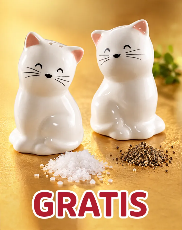 Gratis Salz- und Pfefferstreuer in Form zweier weißer Katzen