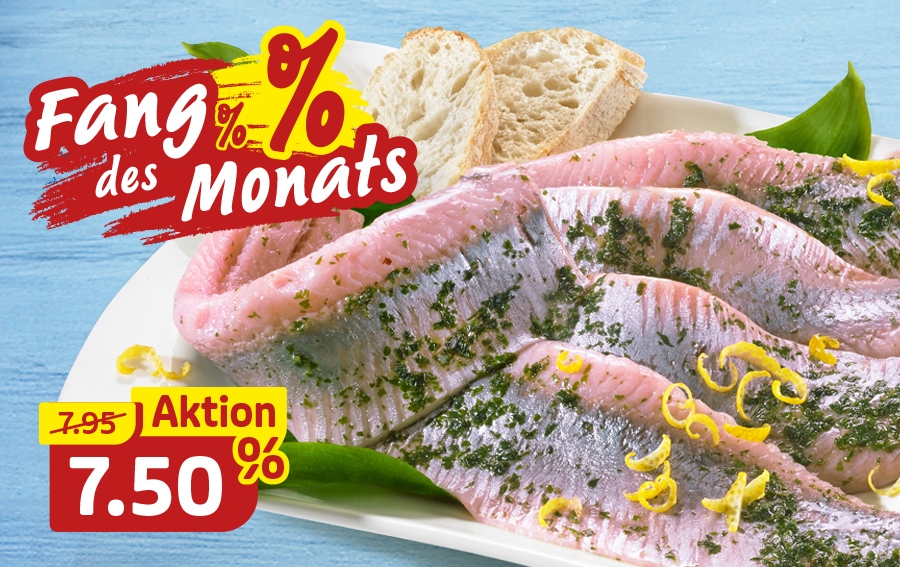 Kräutermatjes mit Zitronenzeste und Brot auf weißem Teller